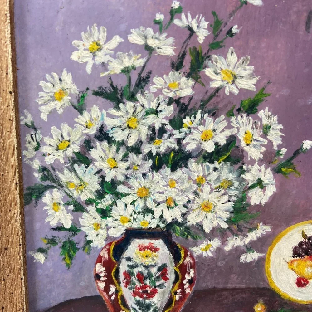 Original Painting Bouquet of flowers Wooden frame